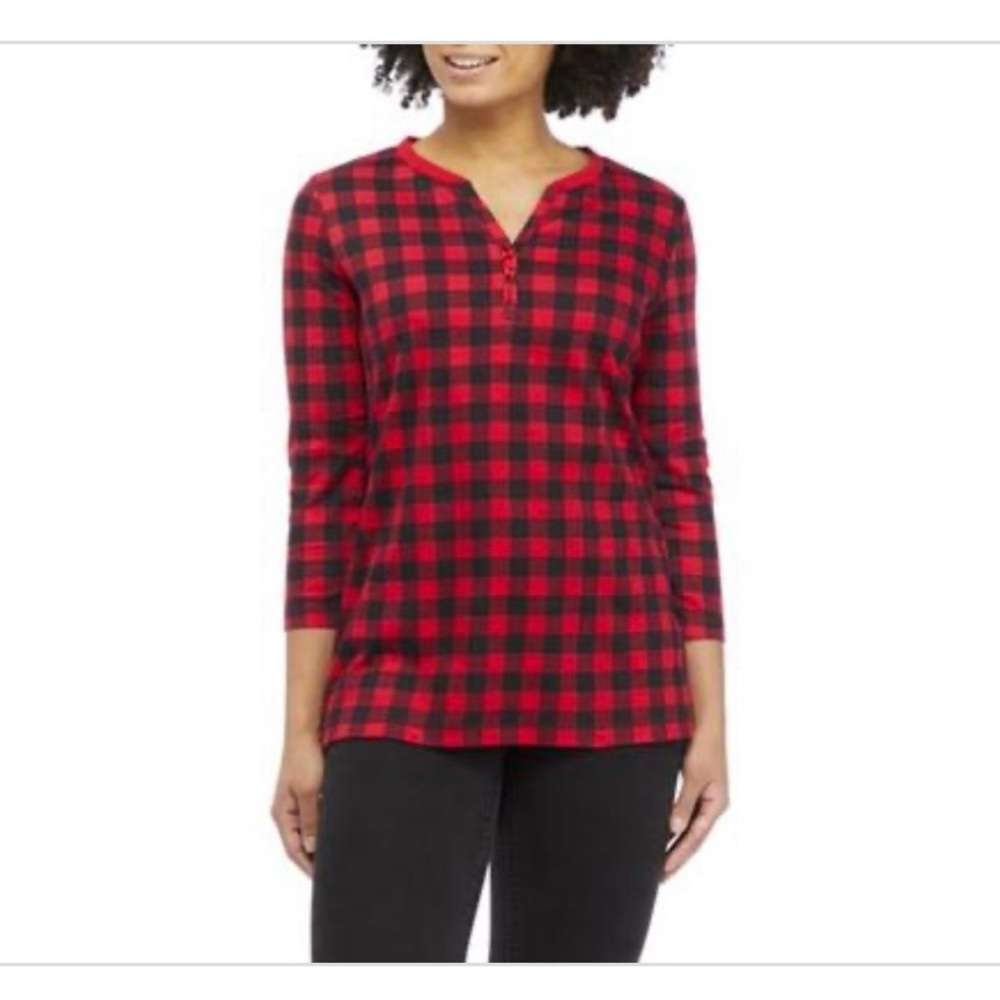 NWT Buffalo Plaid Kim Rogers Henley Shirt Size L